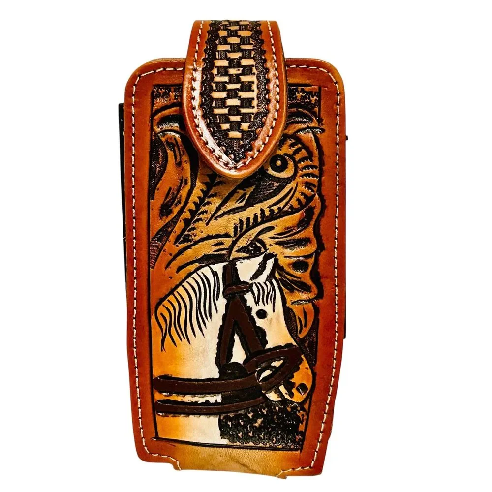 Western Leather cellphone holster, Tan Color - Funda de piel vaquera